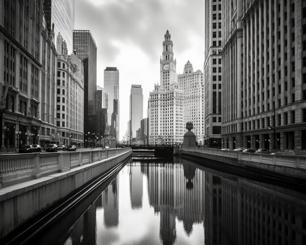 Tramonto drammatico dell'orizzonte della città di Chicago sulla città