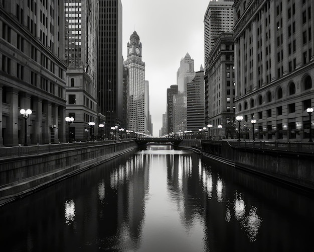 Tramonto drammatico dell'orizzonte della città di Chicago sulla città