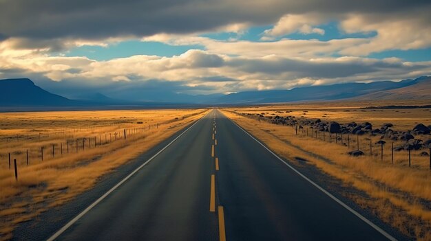 Tramonto drammatico su una strada vuota IA generativa