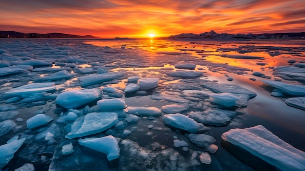 Tramonto e ghiaccio sul mare o cambiamento climatico IA generativa