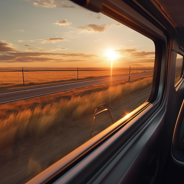 tramonto guardando dalla finestra del treno