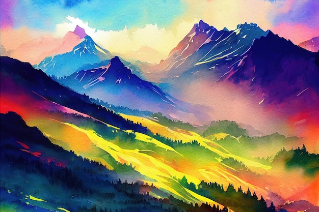 Tramonto in montagna nelle alpi color art