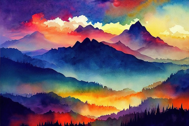 Tramonto in montagna nelle alpi color art