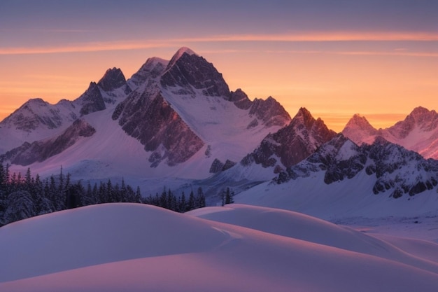 Tramonto invernale di montagna Alpenglow