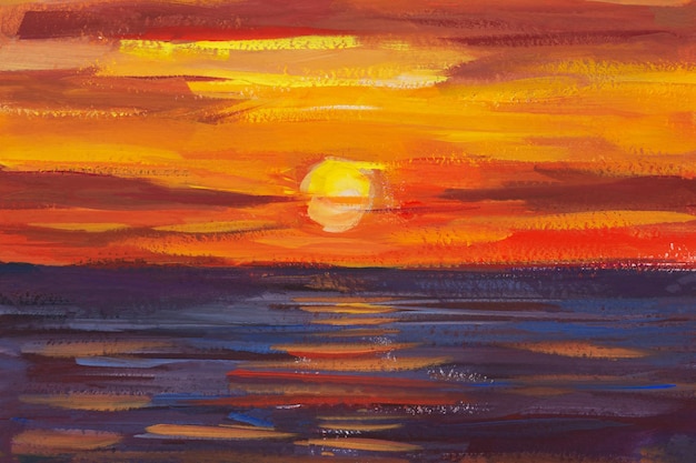 Tramonto mare sole Illustrazione dipinta colorata