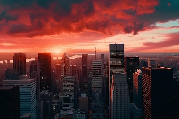 tramonto nei grattacieli di Manhattan