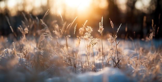 tramonto nell'erba l'erba al mattino l'erba nella neve l'erba e la neve l'inverno nevoso
