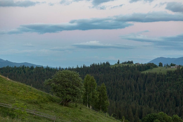 Tramonto rosa e viola in montagna