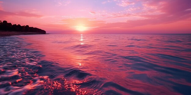 tramonto rosa in mare la luce del sole ha offuscato la luce sull'acqua di mare