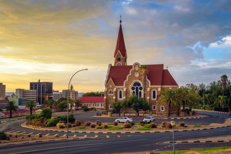 Tramonto spettacolare sopra Christchurch Windhoek Namibia
