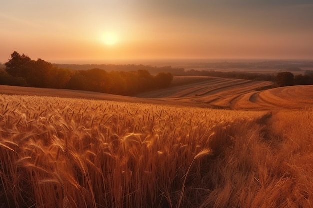 Tramonto su un campo di grano