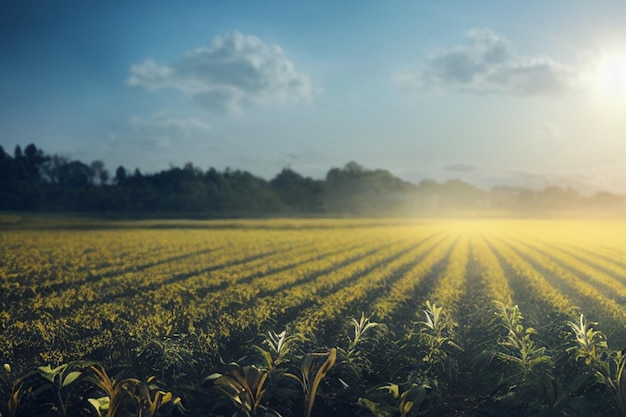 Tramonto su un campo di soia in campagna Paesaggio agricolo