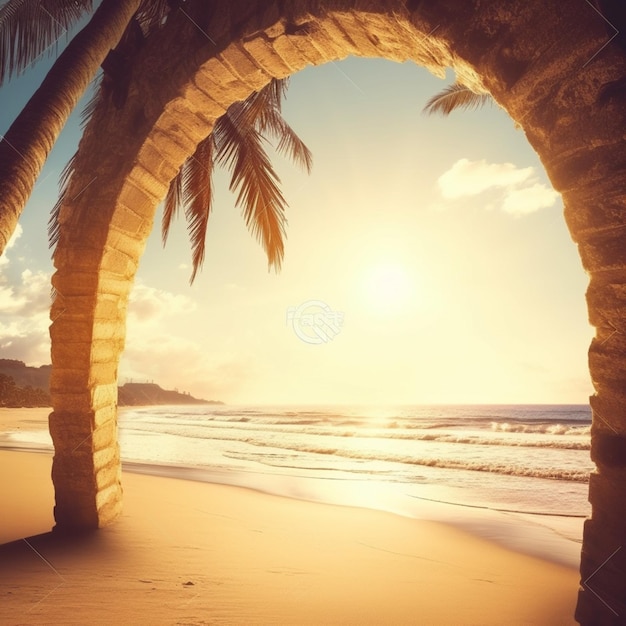 Tramonto su una spiaggia tropicale con palme