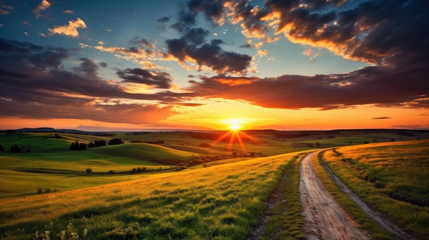 tramonto su una strada rurale