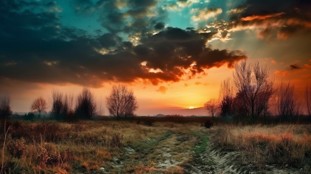 Tramonto sul campo sfondi e immagini