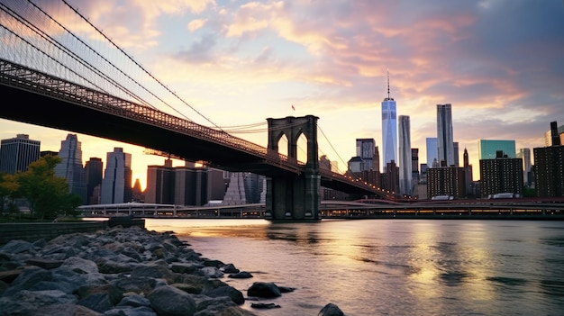 tramonto sul ponte di brooklyn