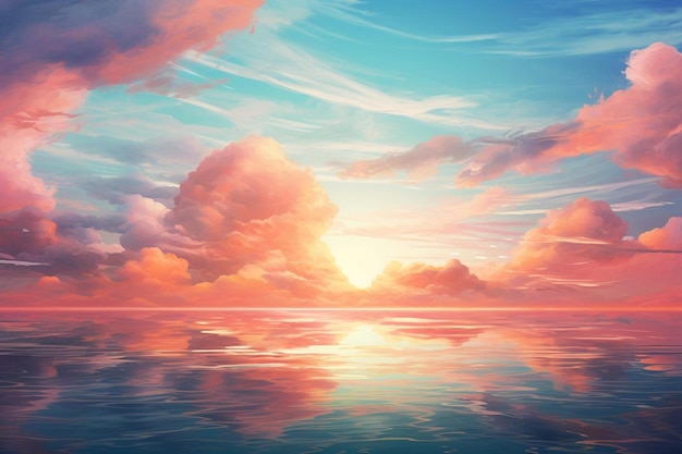 tramonto sull'acqua con nuvole e sole