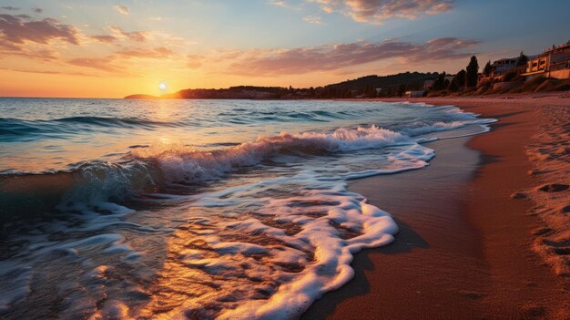 Tramonto sulla spiaggia di sabbia rosa