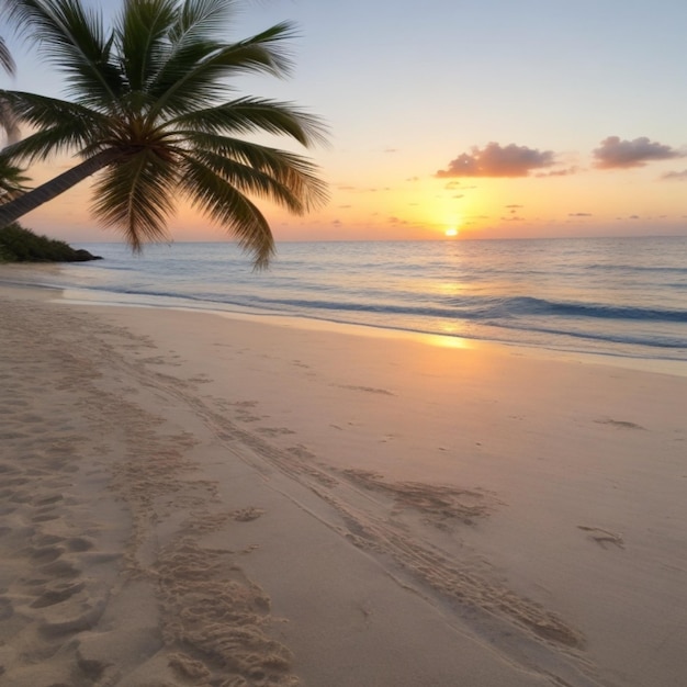 Tramonto sulla spiaggia Paradise beach Paradiso tropicale spiaggia di sabbia bianca palme e acque chiare