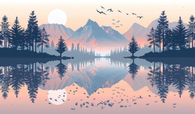 Tranquil Dusk Serene Lake e Montagne nello splendore del tramonto Generative AI