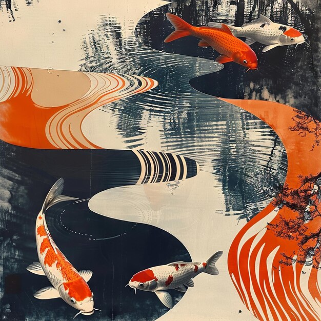 Tranquil Koi Pond Grace e Collage a colori