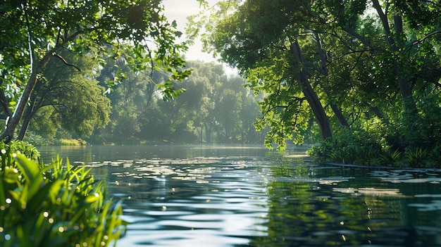 Tranquil River Bend Calm Waters Verdant Banks Natura Paesaggio Immagine