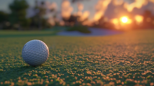 Tranquil Sunset Golf Game Palla da golf sul bordo di un ostacolo d'acqua