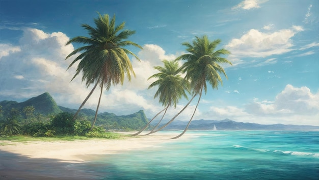 Tranquil Tropical Beach Pittura panoramica di Ross Tran