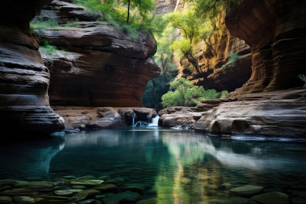 Tranquilla piscina naturale in un canyon