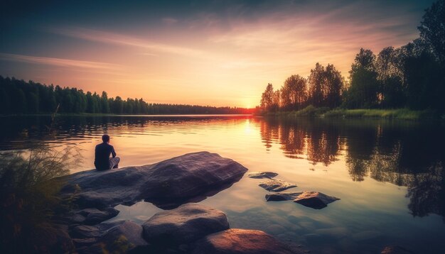 Tranquilla scena di riflessione sullo stagno di montagna generata dall'intelligenza artificiale