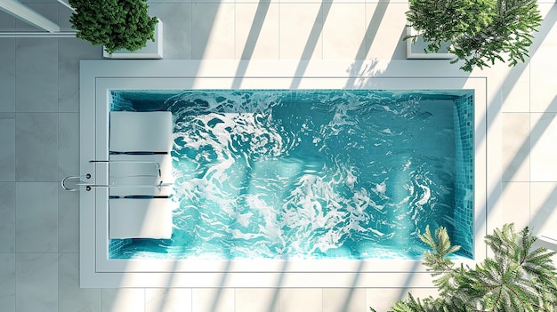 Tranquillità aerea Vista dall'alto della piscina con ampio spazio vuoto reso in 3D