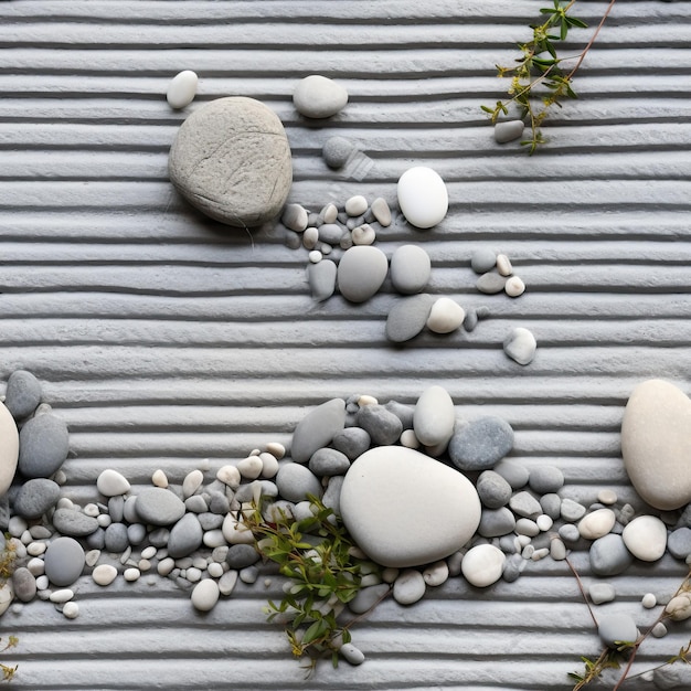 Tranquillo giardino roccioso zen con motivi di ghiaia rastrellata