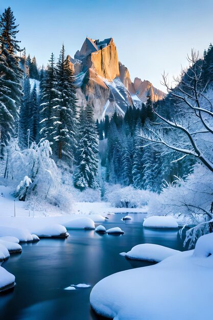 tranquillo paesaggio invernale con ghiaccio ghiacciato e un bellissimo concetto di paese delle meraviglie invernale del castello