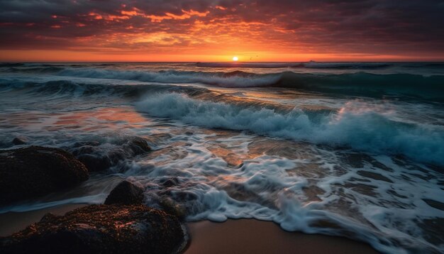 Tranquillo paesaggio marino al tramonto che riflette la bellezza della natura generata dall'intelligenza artificiale