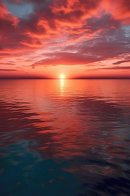 Tranquillo tramonto su un calmo orizzonte oceanico creato con l'IA generativa