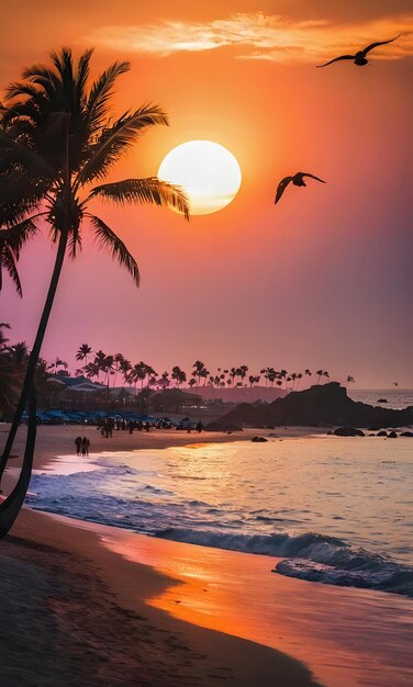 Tranquillo tramonto tropicale sulla spiaggia sabbiosa