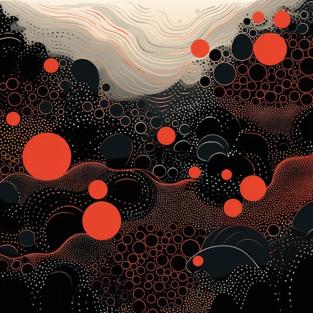 Transizioni dinamiche che creano un motivo di sfondo accattivante con densi grappoli di Po nero e rosso