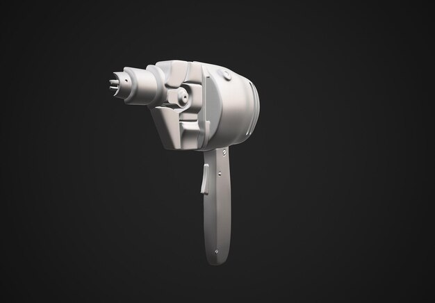 Trapano ricaricabile e cordless su sfondo bianco. Rendering 3D