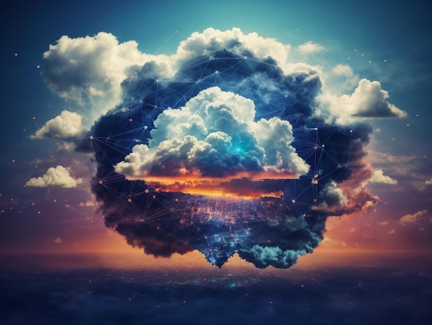 Trasferimento dati Cloud Computing Technology Concept Immagine fotorealistica