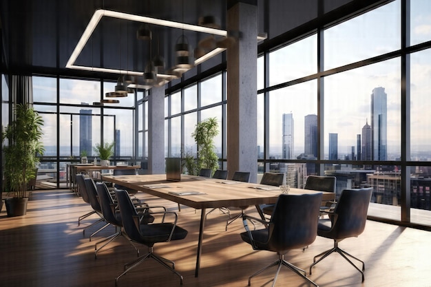 Trasformare gli spazi ufficio Una riunione d'affari e una sala di lavoro futuristiche in rendering 3D