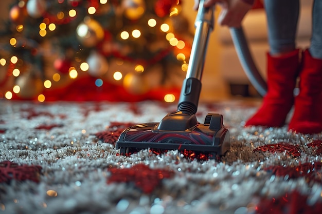 Trasformare l'aspirapolvere in un rituale soddisfacente tra l'amato tappeto e il bagliore dell'albero di Natale