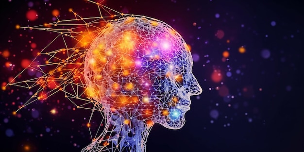Trasparente della testa con connessioni neurali luminose Generative Ai