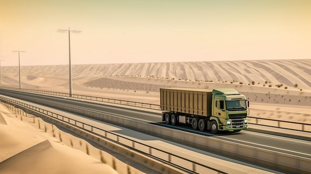 Trasporta in modo efficiente le merci attraverso il deserto in un moderno camion da carico sull'autostrada Generative AI