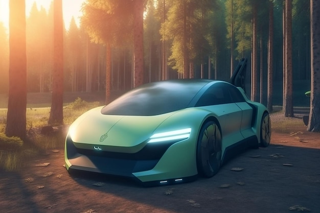 Trasporto automobilistico concept car veicolo futuro guida futuristico trasporto elettrico IA generativa