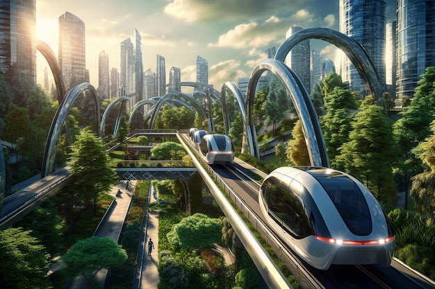 Trasporto futuristico Energia pulita e concetti di Smart CityxA