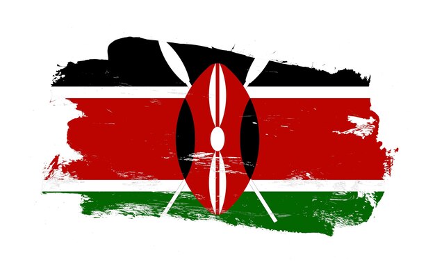 Tratto pennello dipinto in difficoltà bandiera del kenya su sfondo bianco