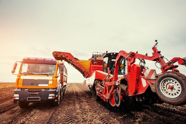 Trattore che ara il campo dell'azienda agricola in preparazione per la semina della molla