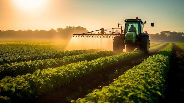 trattore con un er spray agricolo er spray er nel campo illustratore generativo AI