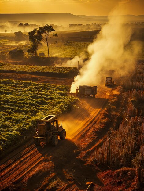 trattore nel campo al tramonto