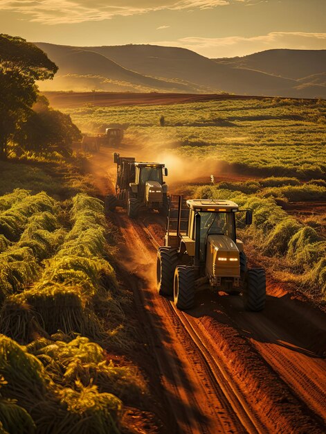 trattore nel campo al tramonto